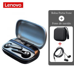 Fone de Ouvido Lenovo Sem Fio Bluetooth 5.1 QT81 + necessarie + fone com fio