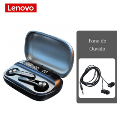 Fone de Ouvido Lenovo Sem Fio Bluetooth 5.1 QT81 + necessarie + fone com fio