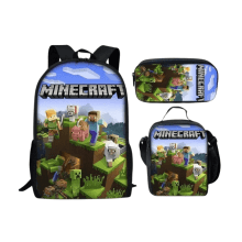 Kit mochila Minecraft costas, lancheira e estojo infantil feminina e masculina