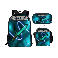 Kit mochila Minecraft costas, lancheira e estojo infantil feminina e masculina