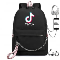 Mochila Escolar Feminina Tik Tok USB