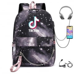 Mochila Escolar Feminina Tik Tok USB