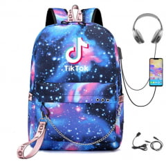 Mochila Escolar Feminina Tik Tok USB