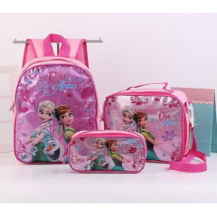 Mochila, lancheira e estojo escolar infantil do Homem Aranha, Elsa e Anna e Sofia kit escolar infantil