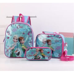 Mochila, lancheira e estojo escolar infantil do Homem Aranha, Elsa e Anna e Sofia kit escolar infantil